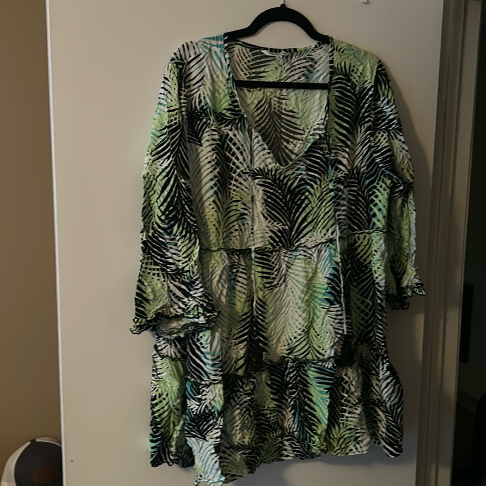 Tropical print bathing suit coverup.